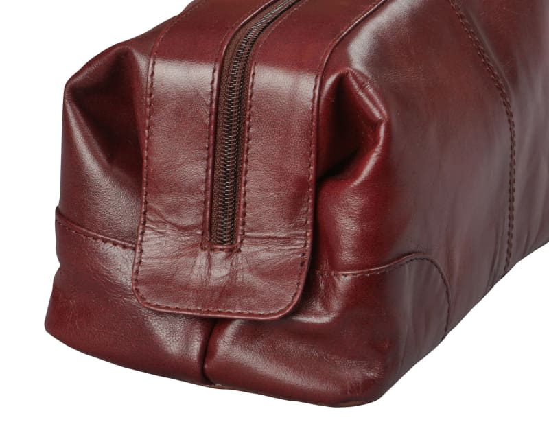 Leather Toiletry Bag Dopp Kit - Teak (L)