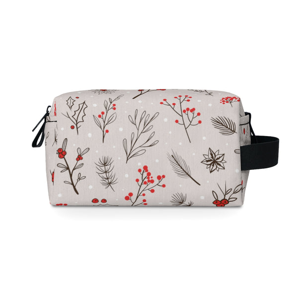 Travel Bag for Women Mistletoe Wildflower Print Christmas Red Berries Toiletry Bag