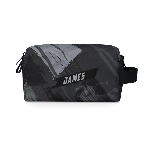 Toiletry Bag Men Custom Pouch Black and Grey Brush Strokes Personalized Travel Wallet Abstract Utility Bag