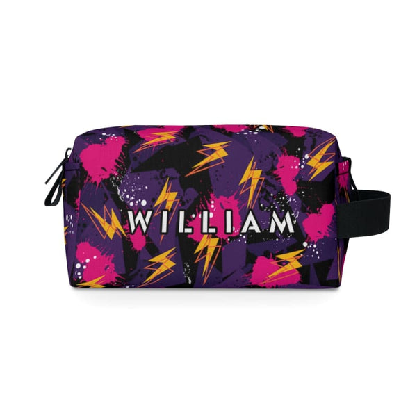 Abstract Lightning Splash with Custom Name Toiletry Bag - 7.5” x 4” 3.8” - Bags 80s, Abstract, Accessories, All Over Print, AOP