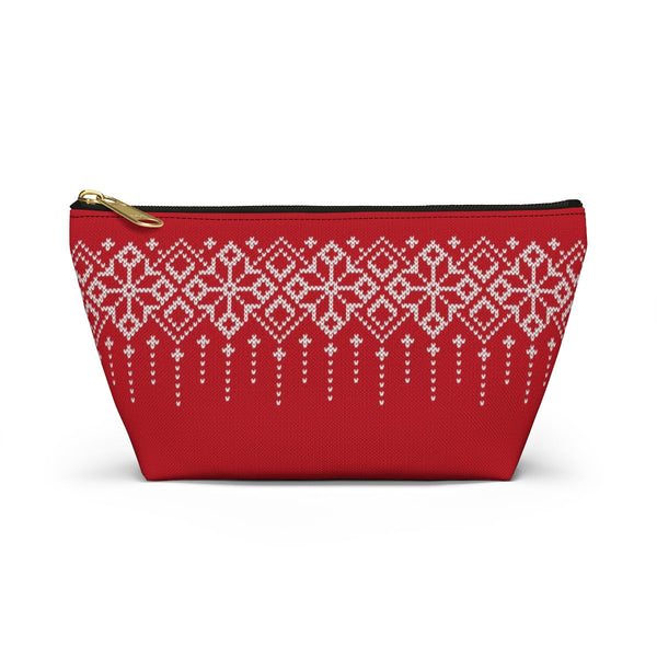 Toiletry Bag Women Travel Dopp Kit Accessory Pouch with T-Bottom Knitted Silver Snowflakes Winter Wonderland Carry on - Small / Black zipper